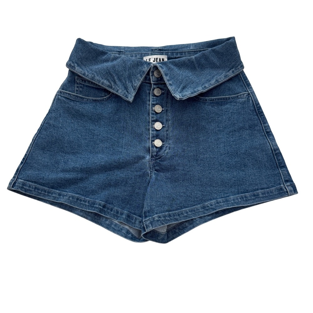 LE JEAN Denim Shorts Blue High Rise Fold Over Waist Size 27 Made in USA